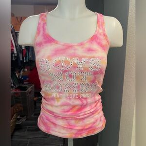 PINK Tie Dye “Boys Not Bombs” Bling Tank Top